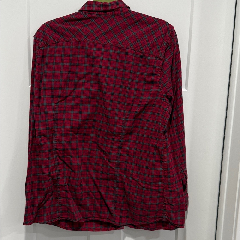 Eddie Bauer Red and Navy Plaid Button-Up Shirt - Picture 5 of 5